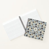 Monogram Flowers Blue Tan Olive Floral Pattern Notitieboek (Binnen)