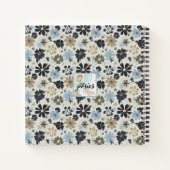Monogram Flowers Blue Tan Olive Floral Pattern Notitieboek (Achterkant)