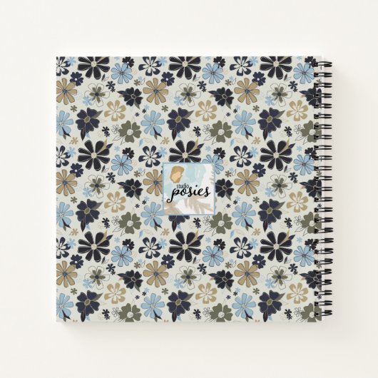 Monogram Flowers Blue Tan Olive Floral Pattern Notitieboek (Achterkant)