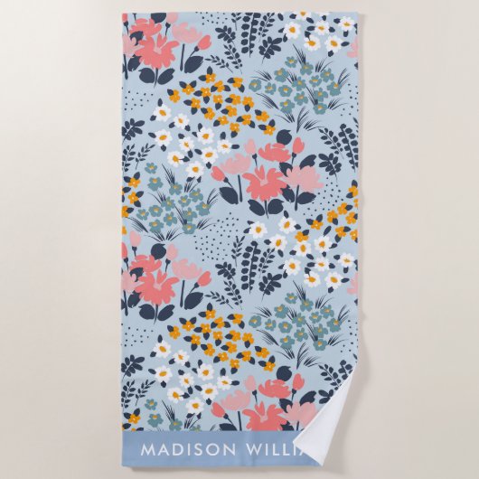 Monogram Flowers Elegant Stijlvol Strandlaken (Voorkant)