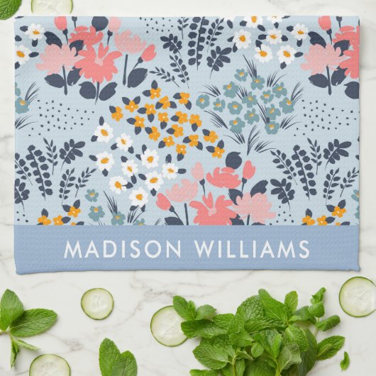 Monogram Flowers Elegant Stijlvol Theedoek (Gevouwen)