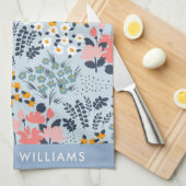 Monogram Flowers Elegant Stijlvol Theedoek (Quarter Fold)