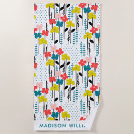 Monogram Flowers Elegant Stylish Beach Towel Strandlaken