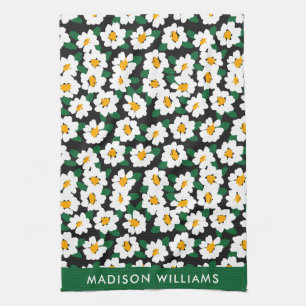 Monogram Flowers Elegant Stylish Kitchen Towel Theedoek
