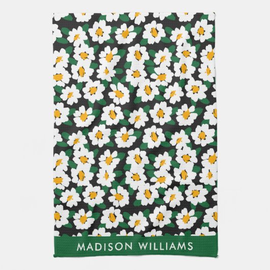 Monogram Flowers Elegant Stylish Kitchen Towel Theedoek (Verticaal)