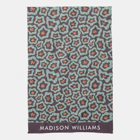 Monogram Flowers Elegant Stylish Kitchen Towel Theedoek (Verticaal)