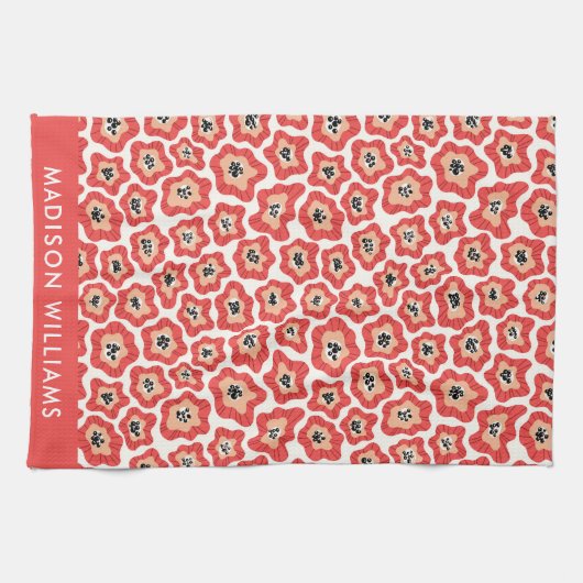 Monogram Flowers Elegant Stylish Kitchen Towel Theedoek (Horizontaal)