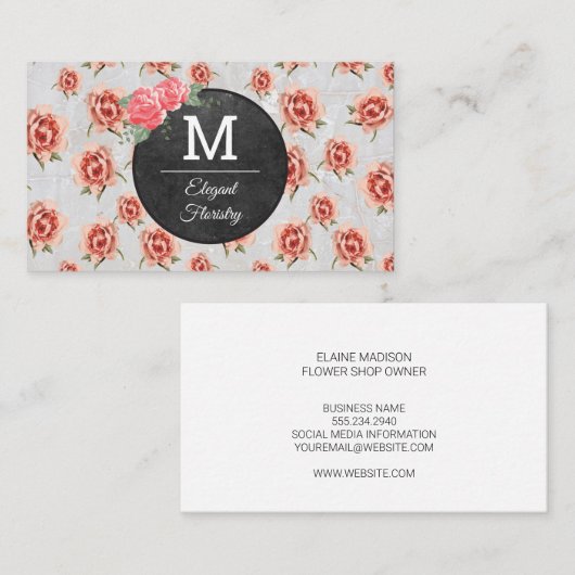 Monogram Flowers Patroon | Steen Visitekaartje (Voorkant / Achterkant)