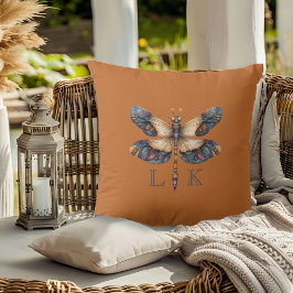 Monogram Folk Art Dragonfly Sinaasappel Paarse Bla Kussen