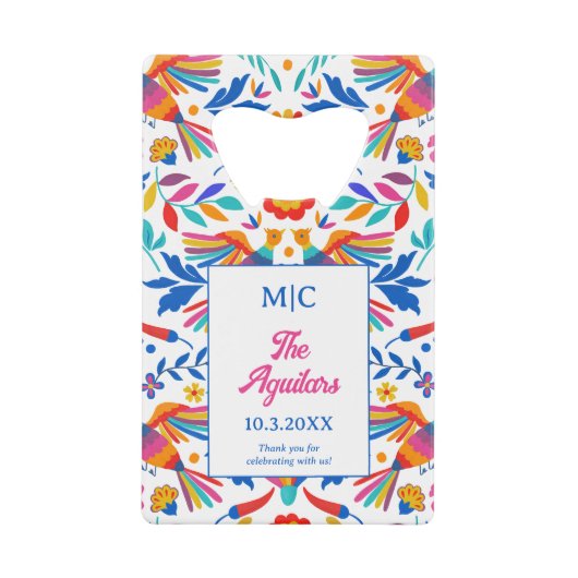 Monogram Folk Art Floral Fiesta Trouwgunst Creditkaart Flessenopener (Voorkant)