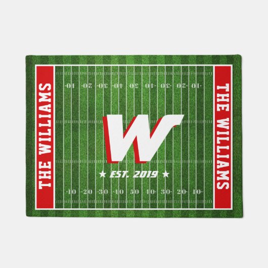 Monogram football voor familie | Aangepaste kleure Deurmat (Voorkant)