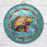 Monogram forelvliegvisser dartbord<br><div class="desc">Personaliseer dit forelvisser dartbord met uw familienaam en vastgestelde datum. Ontworpen voor u door Blackberry Boulevard.</div>