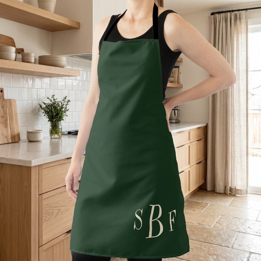 Monogram Forest Green Boho Moody Kitchen Gift Schort