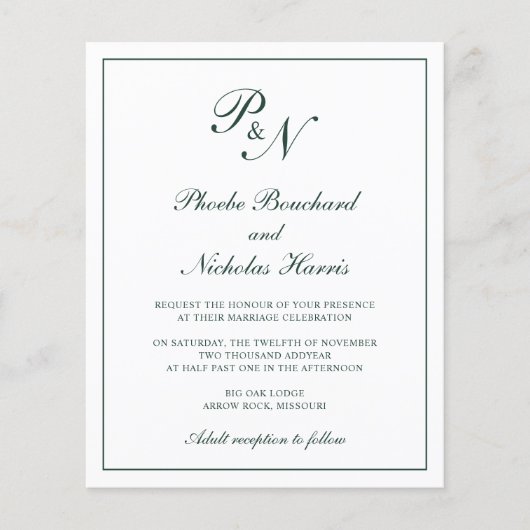 Monogram Forest Green Budget Weddenation (Voorkant)