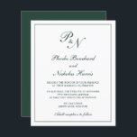 Monogram Forest Green Budget Weddenation<br><div class="desc">De traditionele uitnodiging van de de stijlbegroting van de bruiloft met een eenvoudig en klassiek ontwerp met uw twee monogram van het initiaal en uw namen in een elegante kalligrafie binnen een dunne grens. Alle ontwerpelementen zijn in bos groen over een witte achtergrond en kunnen in het het ontwerpuitgeven hulpmiddel...</div>