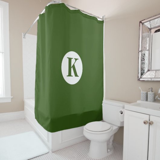 Monogram Forest Green Kleurrijk Elegant Modern Douchegordijn (In situ)
