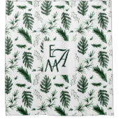 Monogram Forest Green Leaves Botanical 3 Initialen Douchegordijn (Voorkant)