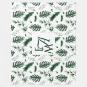 Monogram Forest Green Leaves Botanical 3 Initialen Fleece Deken (Voorkant)