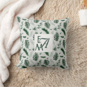 Monogram Forest Green Leaves Botanical 3 Initialen Kussen (Deken)