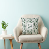 Monogram Forest Green Leaves Botanical 3 Initialen Kussen (Stoel)