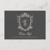Monogram Formal Floral Crest Wedding Info Informatiekaartje (Voorkant)