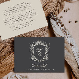 Monogram Formal Floral Crest Wedding Info Informatiekaartje
