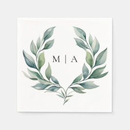 Monogram Formeel Minimalistisch Gebladerte Huwelij Servet