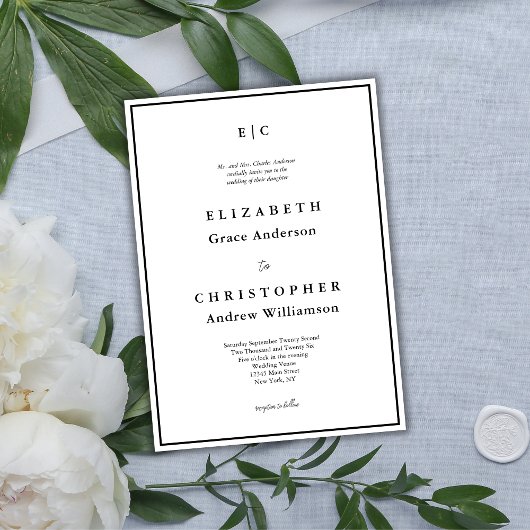 Monogram Formeel Traditioneel Minimalistisch Huwel Kaart
