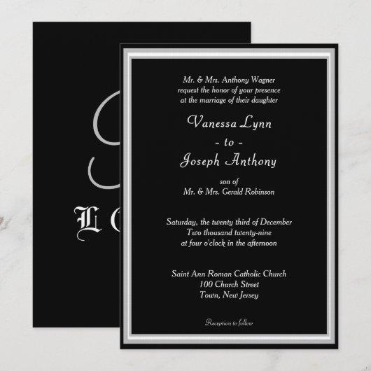 Monogram formeel zwart wit kaart (Voorkant / Achterkant)