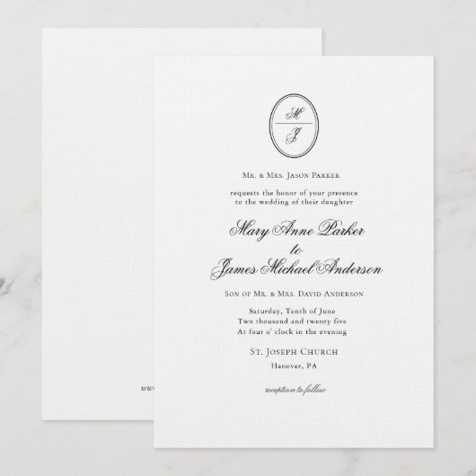 Monogram Formele bruiloft Kaart (Voorkant / Achterkant)