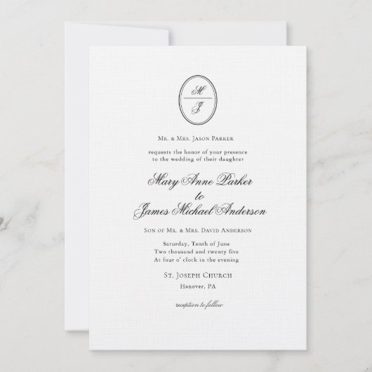 Monogram Formele bruiloft Kaart (Voorkant)