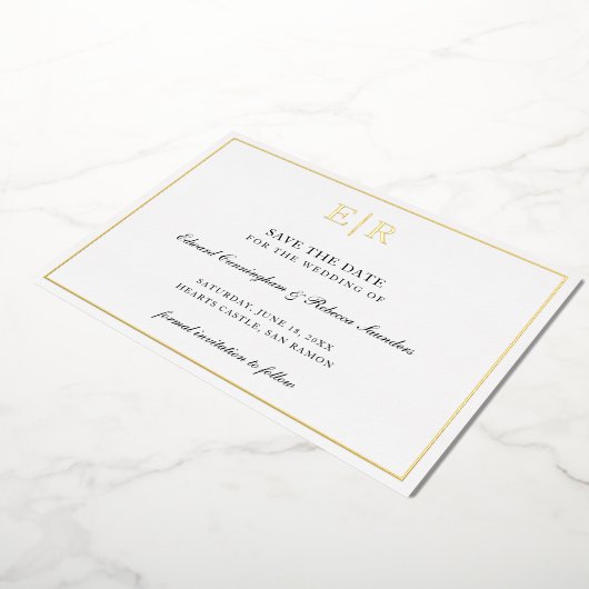 Monogram Formele Foto Weddenschap Bewaardatum Gold Folie Uitnodiging (Gedraaid)