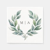 Monogram Formele minimalistische loof bruiloft Servet (Voorkant)