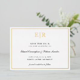 Monogram Formele Trouwkaart Datum Besparen Goud Folie Uitnodiging