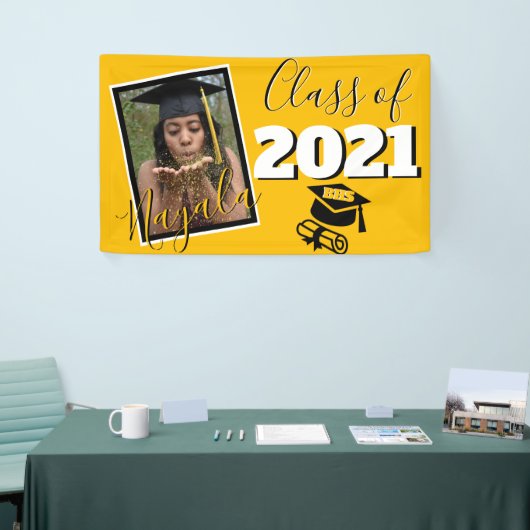 Monogram & Foto Afstuderen Aangepast kleurengoud Spandoek (Beurs)