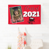 Monogram & Foto Afstuderen Aangepaste kleur rood Spandoek (Insitu)