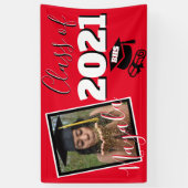 Monogram & Foto Afstuderen Aangepaste kleur rood Spandoek (Verticaal)