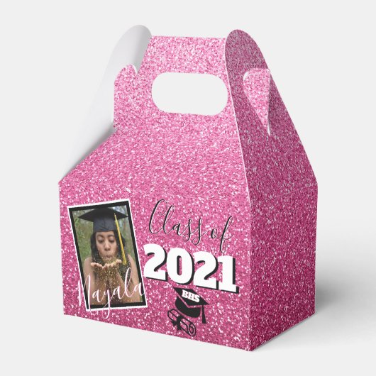 Monogram & Foto Afstuderen Roze Ombre Glitter Bedankdoosjes (Achterkant)