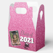 Monogram & Foto Afstuderen Roze Ombre Glitter Bedankdoosjes (Geopend)