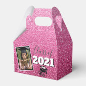 Monogram & Foto Afstuderen Roze Ombre Glitter Bedankdoosjes (Voorkant Zijde)