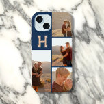 Monogram foto Bold Navy Blauw iPhone 15 Case<br><div class="desc">Show je gedurfde stijl af met deze gepersonaliseerde iPhone-hoes. Voeg uw 4 favoriete foto's toe en pas deze aan met uw monogram in een vet modern slab-lettertype. Perfect voor een sportieve en dynamische look!</div>