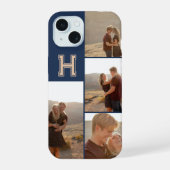 Monogram Foto Bold Navy Blauwe iPhone 15 Case (Achterkant)