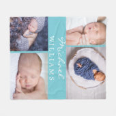 Monogram Foto Collage Aqua Blue Newborn Baby Fleece Deken (Voorkant (Horizontaal))