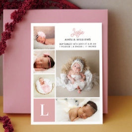 Monogram Foto Collage Baby Girl Birth Aankondiging