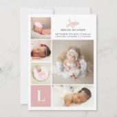 Monogram Foto Collage Baby Girl Birth Aankondiging (Voorkant)