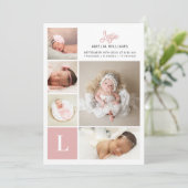 Monogram Foto Collage Baby Girl Birth Aankondiging (Staand voorkant)