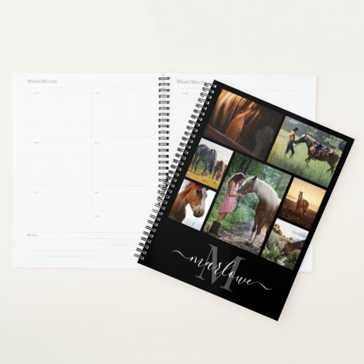 Monogram Foto Collage Black White Naam Planner (Display)