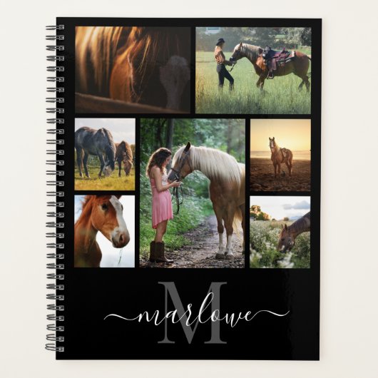 Monogram Foto Collage Black White Naam Planner (Voorkant)
