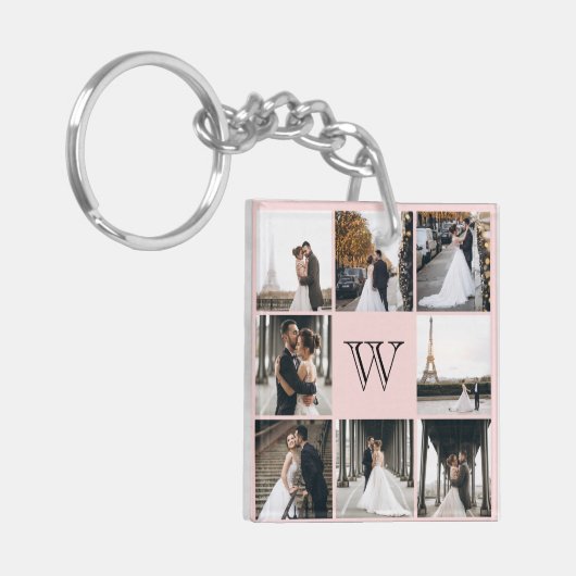 Monogram Foto Collage Blush Pink Sleutelhanger (Voorkant Links)