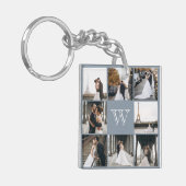 Monogram Foto Collage Dusty Blue Sleutelhanger (Voorkant Links)